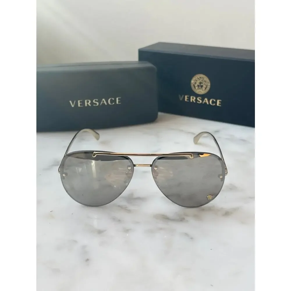 NEW Versace VE2231 Silver Mirror Medusa Aviator Sunglasses